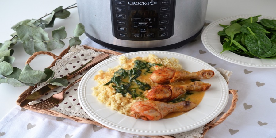 Rețetă pulpe de pui cu spanac la Multicooker Crock-pot Express cu gătire sub presiune by Teos Kitchen