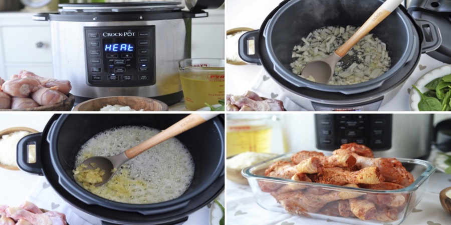 Rețetă pulpe de pui cu spanac la Multicooker Crock-pot Express cu gătire sub presiune by Teos Kitchen