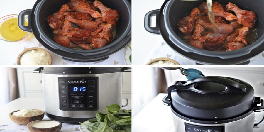 Rețetă pulpe de pui cu spanac la Multicooker Crock-pot Express cu gătire sub presiune by Teos Kitchen